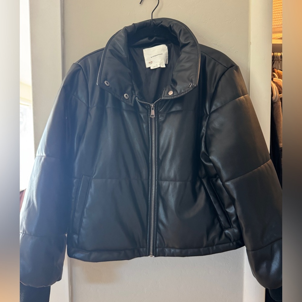 Anthropologie Faux Leather Puffer Jacket